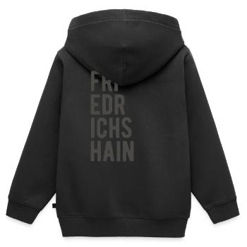 Berlin Friedrichhain Lettrage Mème Dicton - Sweat Premium à capuche zippé enfant bio - noir - Dos - AI Model Kid Male (0cm)