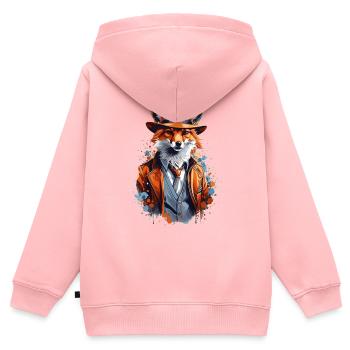 Renard avec chapeau - Sweat Premium à capuche zippé enfant bio - rose - Dos - AI Model Kid Female (0cm)