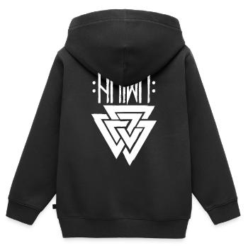 Heide in Runen mit Valknut, Symbol von Odin - Kinder Premium Organic Zip Hoodie - Schwarz - Hinten - AI Model Kid Male (0cm)