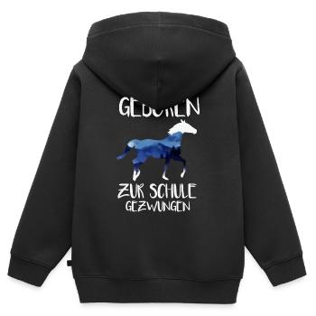 Cooles Zum Reiten geboren zur Schule gezwungen - Kinder Premium Organic Zip Hoodie - Schwarz - Hinten - AI Model Kid Male (0cm)
