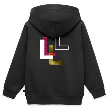 L - Cadeaux de conception de lettre initiale - Sweat Premium à capuche zippé enfant bio - noir - Dos - AI Model Kid Male (0cm)