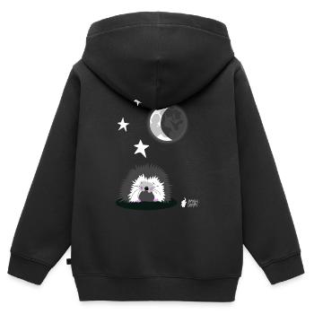 Hérisson au clair de lune - Sweat Premium à capuche zippé enfant bio - noir - Dos - AI Model Kid Male (0cm)