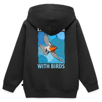 Observation des oiseaux Oiseaux Observation des oiseaux Oiseaux - Sweat Premium à capuche zippé enfant bio - noir - Dos - AI Model Kid Male (0cm)
