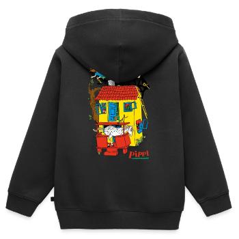 Pippi Langstrumpf Villa Kunterbunt - Kinder Premium Organic Zip Hoodie - Schwarz - Hinten - AI Model Kid Male (0cm)