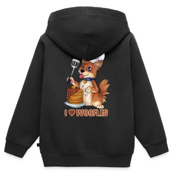 Woofle Waffeln Waffel Hund Bellen Pancakes Essen - Kinder Premium Organic Zip Hoodie - Schwarz - Hinten - AI Model Kid Male (0cm)