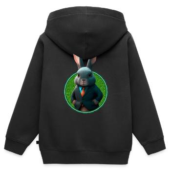 Lapin d’affaires en costume - Sweat Premium à capuche zippé enfant bio - noir - Dos - AI Model Kid Male (0cm)