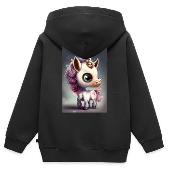 Licorne Chibi - Sweat Premium à capuche zippé enfant bio - noir - Dos - AI Model Kid Male (0cm)