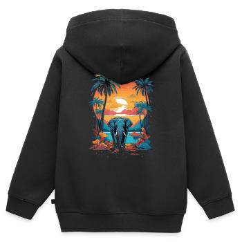 Urban Jungle Majesty: éléphant coloré - Sweat Premium à capuche zippé enfant bio - noir - Dos - AI Model Kid Male (0cm)
