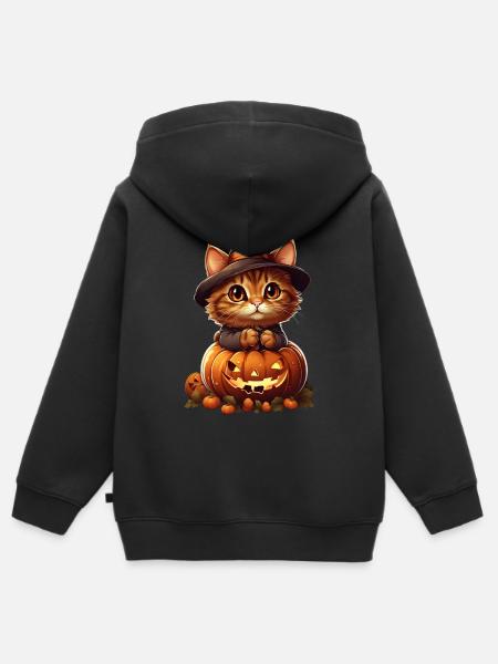 Halloween Katze - Kinder Premium Organic Zip Hoodie - Schwarz