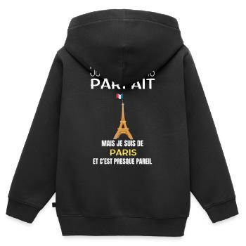 Je ne suis pas parfait Paris - Sweat Premium à capuche zippé enfant bio - noir - Dos - AI Model Kid Male (0cm)