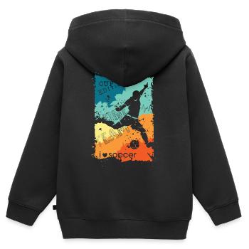 Fußball bunte Farben Spieler Schuss retro Logo - Kinder Premium Organic Zip Hoodie - Schwarz - Hinten - AI Model Kid Male (0cm)
