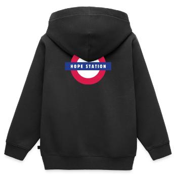 Bahnhof Hope - Kinder Premium Organic Zip Hoodie - Schwarz - Hinten - AI Model Kid Male (0cm)