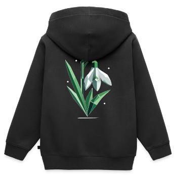 Délicate illustration polygonale de perce-neige - Sweat Premium à capuche zippé enfant bio - noir - Dos - AI Model Kid Male (0cm)