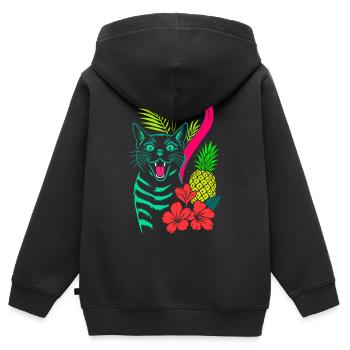 Tropische Katze & Flamingo - Sommer 2025 - Kinder Premium Organic Zip Hoodie - Schwarz - Hinten - AI Model Kid Male (0cm)