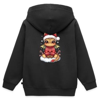 Kawaii Weihnachtsdrache im roten Pullover - Kinder Premium Organic Zip Hoodie - Schwarz - Hinten - AI Model Kid Male (0cm)