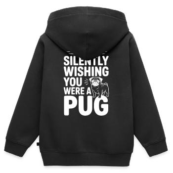Je souhaite silencieusement que tu sois un carlin - Sweat Premium à capuche zippé enfant bio - noir - Dos - AI Model Kid Male (0cm)