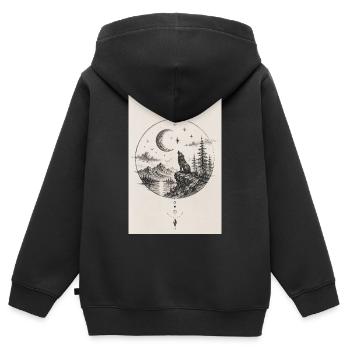 Loup lunaire au sommet rocheux - Sweat Premium à capuche zippé enfant bio - noir - Dos - AI Model Kid Male (0cm)
