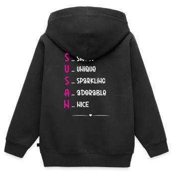 Nom de Susan signifiant acrostiche - Sweat Premium à capuche zippé enfant bio - noir - Dos - AI Model Kid Male (0cm)