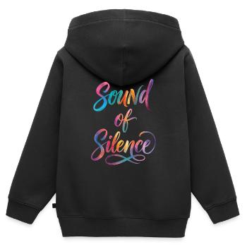 Le Son du Silence Peinture de texte colorée - Sweat Premium à capuche zippé enfant bio - noir - Dos - AI Model Kid Male (0cm)