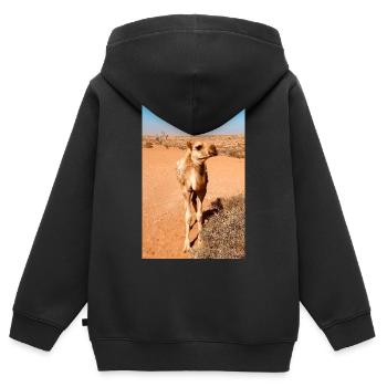 Wüstenkamel in der Sonne - Kinder Premium Organic Zip Hoodie - Schwarz - Hinten - AI Model Kid Male (0cm)