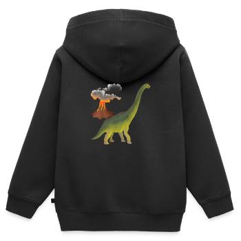 Dino et volcan - Sweat Premium à capuche zippé enfant bio - noir - Dos - AI Model Kid Male (0cm)