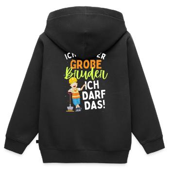 Großer Bruder 2024 Loading darf das Baustelle - Kinder Premium Organic Zip Hoodie - Schwarz - Hinten - AI Model Kid Male (0cm)