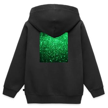 Paillettes vertes étincelantes - Sweat Premium à capuche zippé enfant bio - noir - Dos - AI Model Kid Male (0cm)