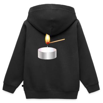 ein kleines Teelicht anzünden mit Streichholz - Kinder Premium Organic Zip Hoodie - Schwarz - Hinten - AI Model Kid Male (0cm)