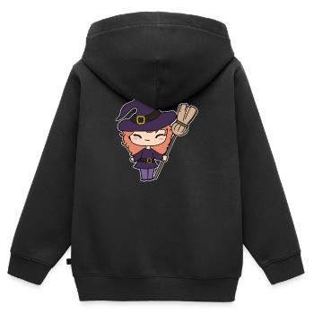 Hexe - Kinder Premium Organic Zip Hoodie - Schwarz - Hinten - AI Model Kid Male (0cm)