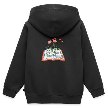 Blumen wachsen aus dem Buch - Kinder Premium Organic Zip Hoodie - Schwarz - Hinten - AI Model Kid Male (0cm)