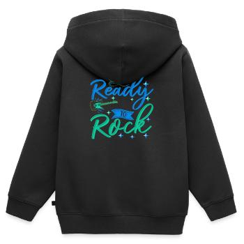 Ready to rock guitare rock'n'roll musicale guitare - Sweat Premium à capuche zippé enfant bio - noir - Dos - AI Model Kid Male (0cm)