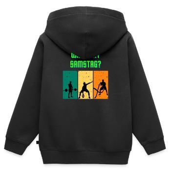 was geht samstag? - Kinder Premium Organic Zip Hoodie - Schwarz - Hinten - AI Model Kid Male (0cm)