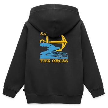RETTET DELFINE DIE ORCAS - Kinder Premium Organic Zip Hoodie - Schwarz - Hinten - AI Model Kid Male (0cm)