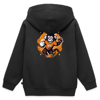 Mako der Rugby-Affe - Kinder Premium Organic Zip Hoodie - Schwarz - Hinten - AI Model Kid Male (0cm)