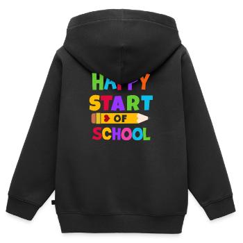Cadeau de rentrée scolaire heureuse - Sweat Premium à capuche zippé enfant bio - noir - Dos - AI Model Kid Male (0cm)