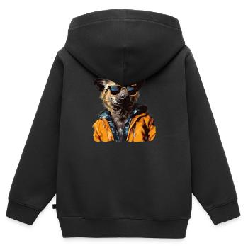 Hyène tachetée style de rue | Amoureux des hyènes - Sweat Premium à capuche zippé enfant bio - noir - Dos - AI Model Kid Male (0cm)