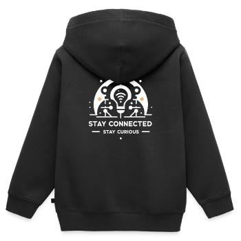 Bleiben Sie in Verbindung Bleiben Sie neugierig - Kinder Premium Organic Zip Hoodie - Schwarz - Hinten - AI Model Kid Male (0cm)