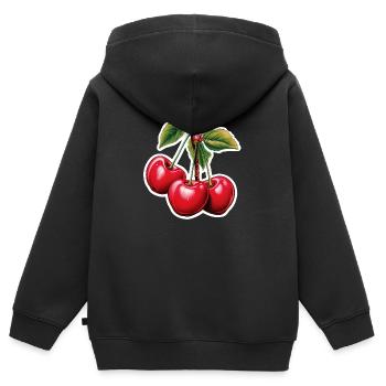 Kirschen Drilling - Kinder Premium Organic Zip Hoodie - Schwarz - Hinten - AI Model Kid Male (0cm)