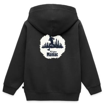 Stadtbild Marathonläufer - Kinder Premium Organic Zip Hoodie - Schwarz - Hinten - AI Model Kid Male (0cm)
