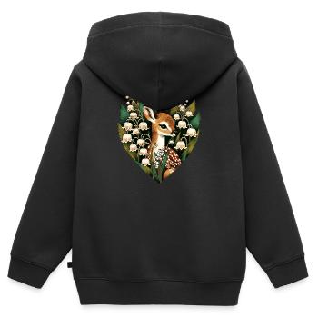 Maiglöckchen-Rehkitz - Kinder Premium Organic Zip Hoodie - Schwarz - Hinten - AI Model Kid Male (0cm)