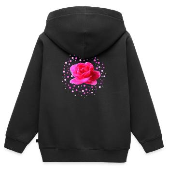 rose rose fête des mères - Sweat Premium à capuche zippé enfant bio - noir - Dos - AI Model Kid Male (0cm)