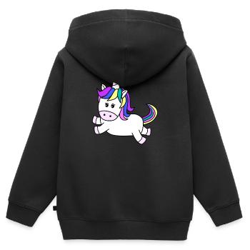 Süßes Einhorn, das springt// - Kinder Premium Organic Zip Hoodie - Schwarz - Hinten - AI Model Kid Male (0cm)