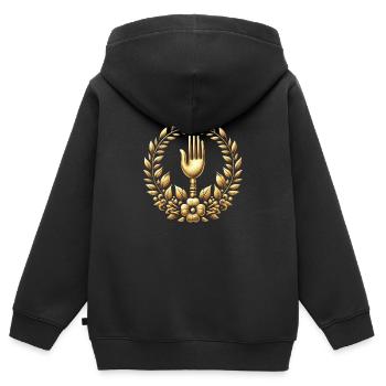 Gourmet Fork Logo - Kids Premium Organic Zip-up Hoodie - black - Back - AI Model Kid Male (0cm)