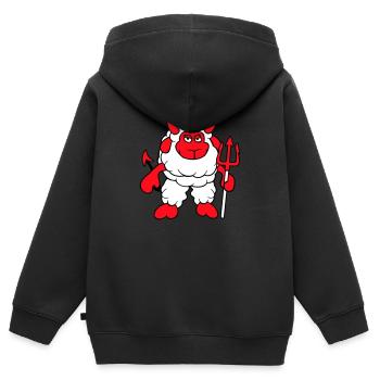 Schaf Teufel Satan Hölle Böse Dreizack Hörner Cool - Kinder Premium Organic Zip Hoodie - Schwarz - Hinten - AI Model Kid Male (0cm)