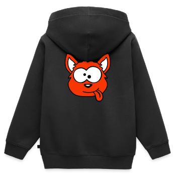 Hund Fuchs Lustige Grimasse Schielen Zunge Raus - Kinder Premium Organic Zip Hoodie - Schwarz - Hinten - AI Model Kid Male (0cm)