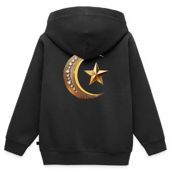 Symbole de l’Islam or avec diamant - Sweat Premium à capuche zippé enfant bio - noir - Dos - AI Model Kid Male (0cm)