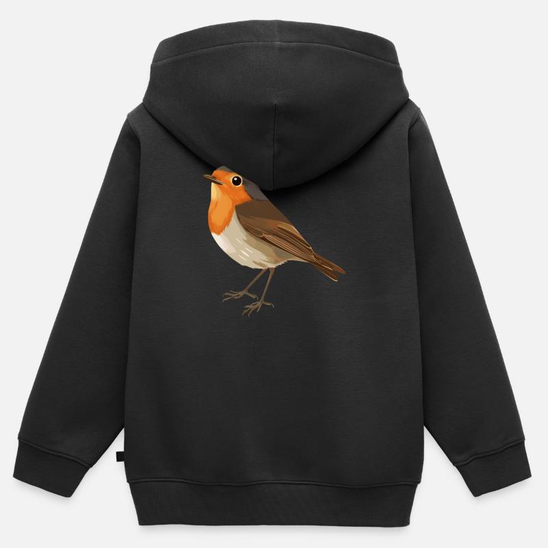 Rouge-gorge - Sweat Premium à capuche zippé enfant bio - noir