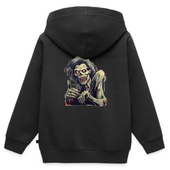 Zombie d’Halloween - Sweat Premium à capuche zippé enfant bio - noir - Dos - AI Model Kid Male (0cm)