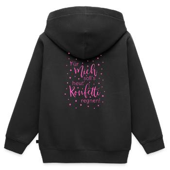 Für mich soll's heut Konfetti regnen in pink - Kinder Premium Organic Zip Hoodie - Schwarz - Hinten - AI Model Kid Male (0cm)