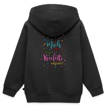Für mich soll's heut Konfetti regnen in bunt - Kinder Premium Organic Zip Hoodie - Schwarz - Hinten - AI Model Kid Male (0cm)